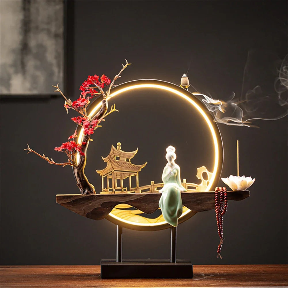 Wooden Backflow Incense Burner with Light