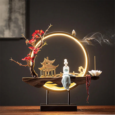 Wooden Backflow Incense Burner with Light