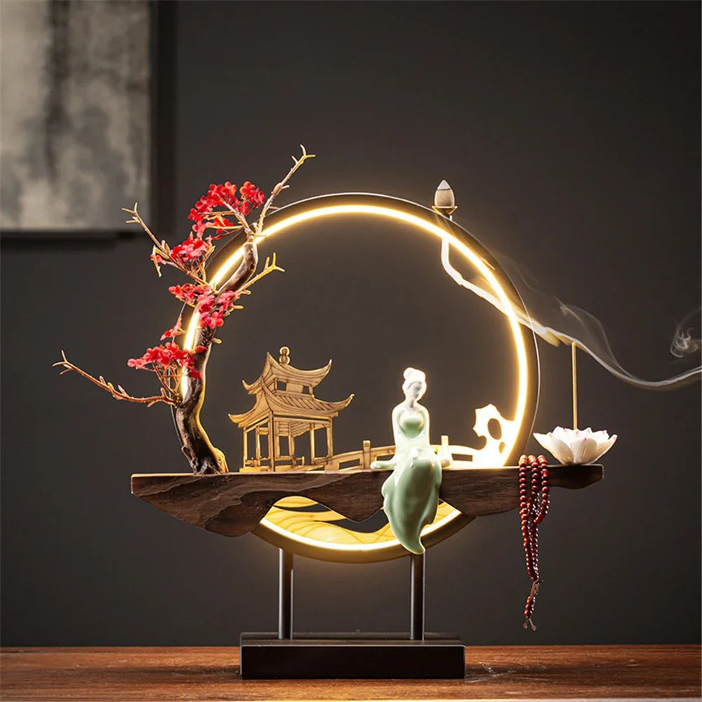 Wooden Backflow Incense Burner with Light