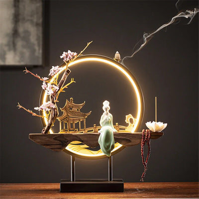 Wooden Backflow Incense Burner with Light