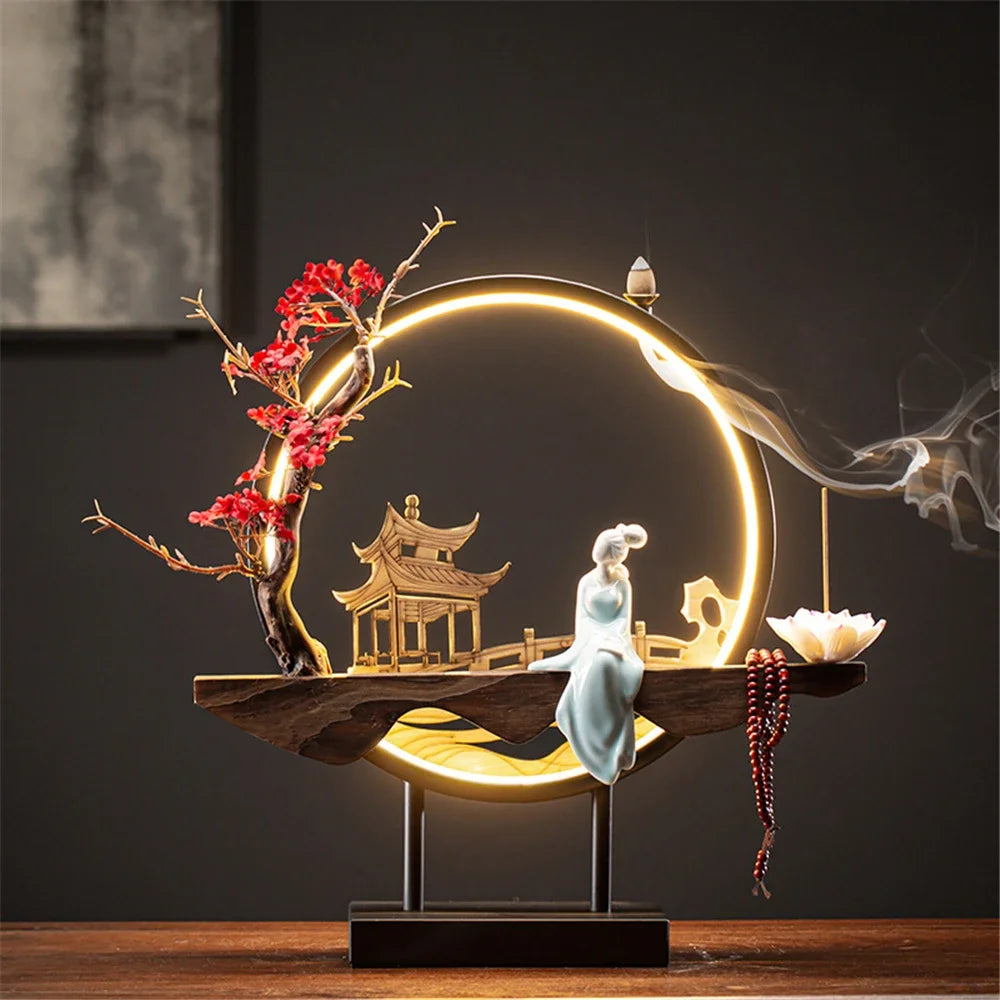 Wooden Backflow Incense Burner with Light