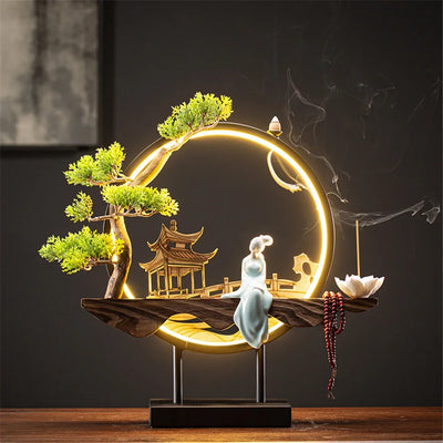 Wooden Backflow Incense Burner with Light